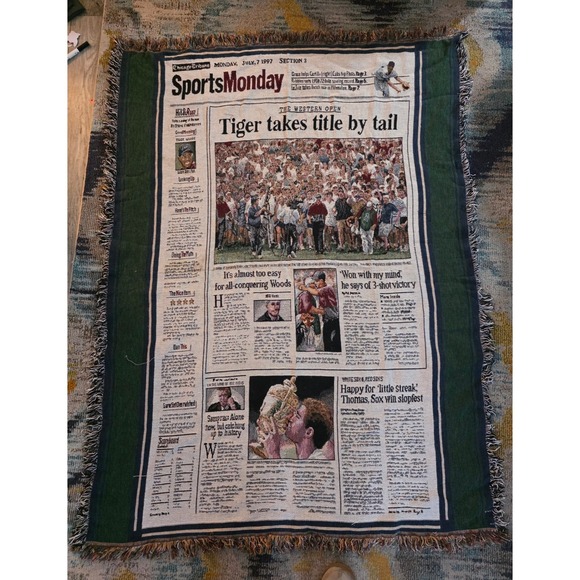 Chicago Tribune Vintage Sports Tapestry Blanket Tiger Woods Western Open 1997